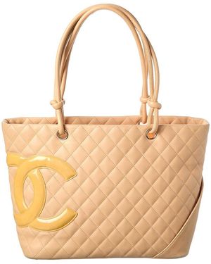 CHANEL Beige Clair Leather Cambon Tote Large (authentic Pre-loved) - Natural