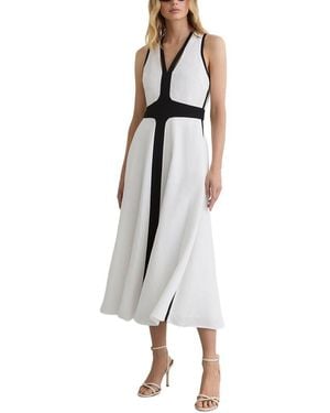 Reiss Petite Nova Contrast Trim Cross Back Linen-Blend Midi Dress - White