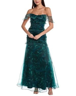 Rene Ruiz Organza Ruffle Gown - Green
