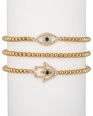 Eye Candy LA Lexy Titanium Cz 3pc Hamsa Stretch Bracelet Set - Metallic