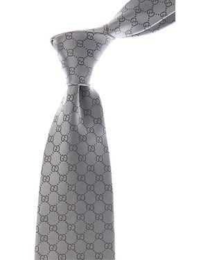 Gucci Black GG Silk Tie - Grey