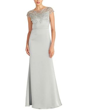THEIA Cosette Applique Satin Gown - White
