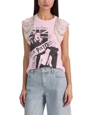 Alice + Olivia Micah Embellished Muscle T-Shirt - Gray