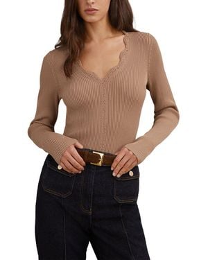 Reiss Lara Crochet Trim Rib Knit Top - Black