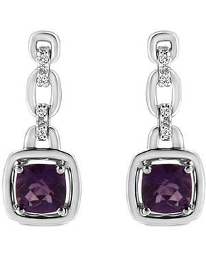 Haus of Brilliance Colourful Gemstones 2.09 Ct. Tw. Diamond & Amethyst Dangle Earrings - White
