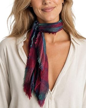 Blue Pacific Scottish Plaid Cashmere-Blend Neckerchief - Red