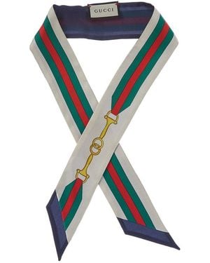 Gucci Interlocking G Horsebit Print Silk Neck Bow - Blue