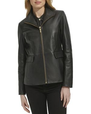 Cole Haan Cole Hann Wing Collar Leather Jacket - Black