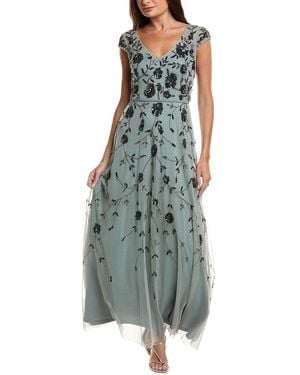 Adrianna Papell Beaded Tulle Gown - Green