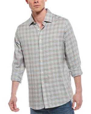 Scott Barber Coastal Plaid Linen-Blend Shirt - Grey