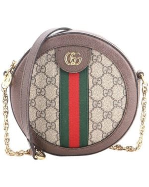 Gucci Gg Coated Canvas Ophidia Round Shoulder Bag Mini (Authentic Pre- Loved) - Gray