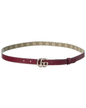 Gucci Gg Marmont Thin Reversible Gg Supreme Canvas & Leather Belt - Red