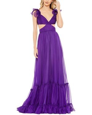 Mac Duggal Ruffle Sleeves Side Cutout Dress - Purple