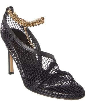 Bottega Veneta Mesh & Leather Ankle Strap Sandal - Black
