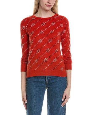 Sofiacashmere Heatset Diagonal Floral Wool & Cashmere-Blend Sweater - Red
