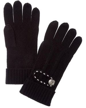 Forte Cashmere Button Cuff Cashmere Gloves - Black