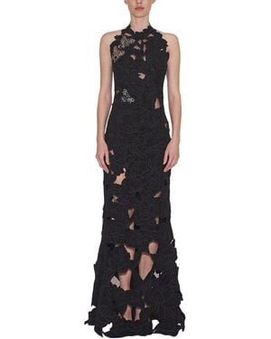 Reem Acra Halter Hand Cut Embroidered Gown - Black