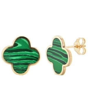 Italian Gold 14K Malachite Clover Studs - Green
