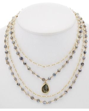 Rachel Reinhardt Jewelry 14k Over Silver Chalcedony & Labradorite Layered Necklace - White