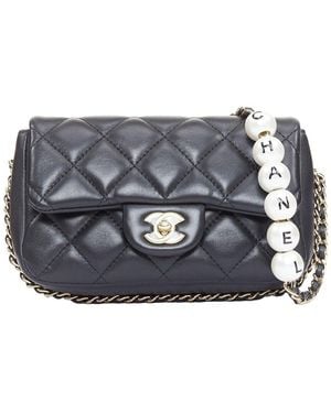 CHANEL Lambskin My Precious Pearls Mini Flap Chain Bag (Authentic Pre- Loved) - Grey