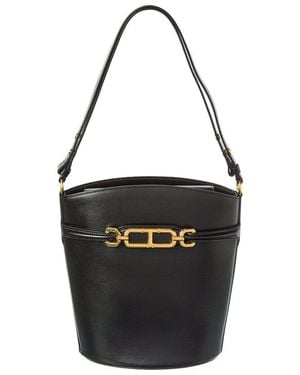 Tom Ford Logo Medium Leather Bucket Bag - Black