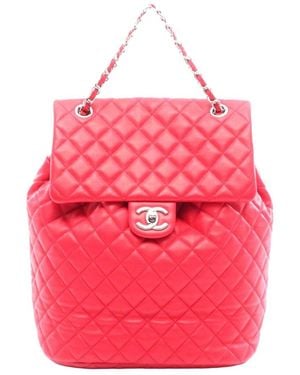 CHANEL Red Lambskin Matelasse Backpack Red (authentic Pre-loved) - Pink