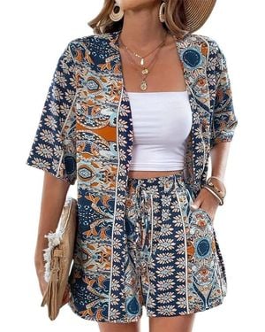Lily Kim 2Pc Cardigan & Short Set - Blue