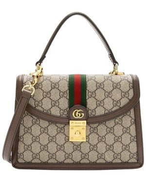 Gucci Gg Supreme Canvas Ophidia Padlock Medium Top Handle (Authentic Pre-Loved) - Metallic