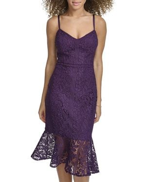 Siena Jewelry Striped Floral Lace Midi Dress - Purple