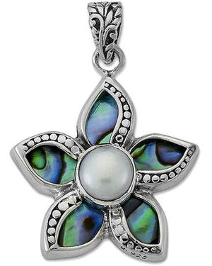 Samuel B. Silver Pearl Flower Pendant - Blue