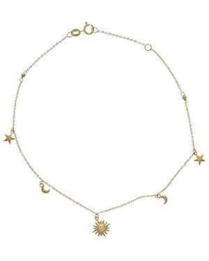 Italian Gold 10K Sun Moon Star Charms Adjustable Anklet - Natural