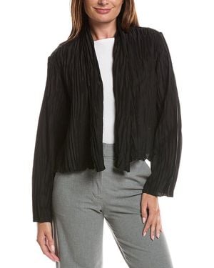 Eileen Fisher Crinkled High Collar Silk Jacket - Black