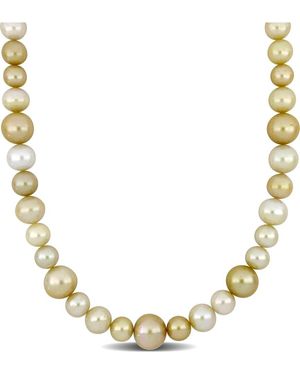 Pearls 14k 0.06 Ct. Tw. Diamond 11-15mm Pearl Necklace - Metallic