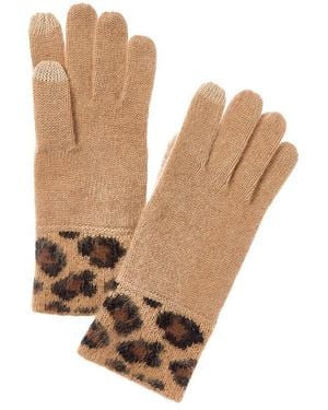 Bruno Magli Leopard Jacquard Cuff Cashmere Gloves - Natural