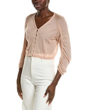 Lafayette 148 New York Ruched Cropped V-Neck Cardigan - Black