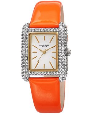 Akribos Xxiv Genuine Patent Leather Watch - Orange