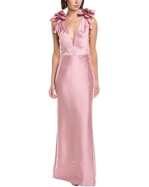 Marchesa Sleeveless Deep V-Neck Silk-Blend Mikado Gown - Pink