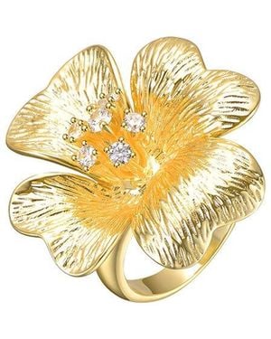 Rachel Glauber 14K Plated Cz Flower Ring - Metallic