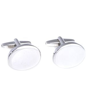 Bey-berk Rhodium Plated Oval Cufflinks - White