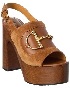 Gucci Horsebit Suede & Leather Platform Sandal - Brown
