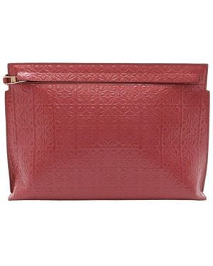 Loewe Pink Enamel Anagram T Pouch Clutch (authentic Pre-loved) - Red