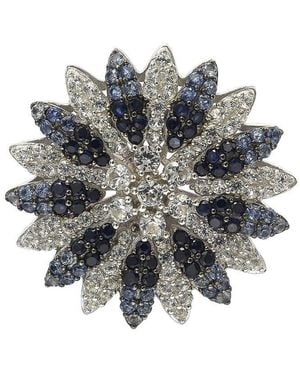 Suzy Levian Silver 0.02 Ct. Tw. Diamond & Sapphire Brooch - Multicolor