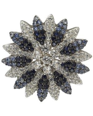 Suzy Levian Silver 0.02 Ct. Tw. Diamond & Sapphire Brooch - Multicolor
