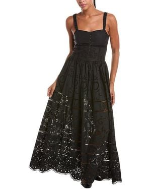Alice + Olivia Anya Embroidered Soft Sweetheart Midi Dress - Black