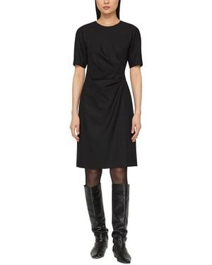 Lafayette 148 New York Short Sleeve Pleated Waist Wool-Blend Dress - Black