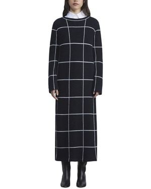 Lafayette 148 New York Tile Grid Intarsia Knit Cashmere Dress - Black