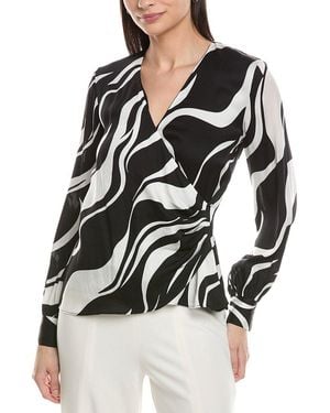 Tahari Printed Silk-Blend Blouse - Black