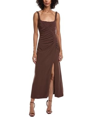 Lela Rose Ruched Fluid Crepe Tank Dress - Brown