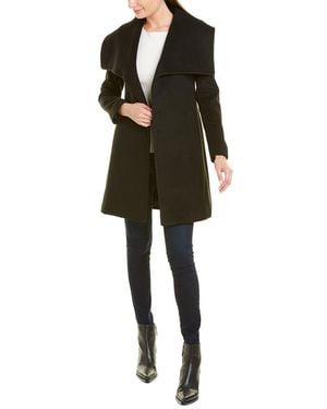 Fleurette Medium Wool Wrap Coat - Black