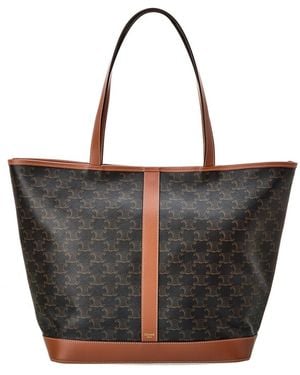Celine Cabas Medium Triomphe Coated Canvas & Leather Tote - Black